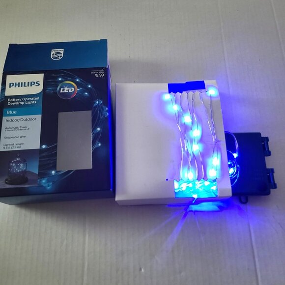 3 Philips Dewdrop LED 30 ct Wire Light 2 Green 1 Blue Battery Operated Timer NEW - Picture 3 of 15